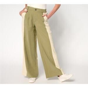 Peace Love World Size 6 Green Cream Side Panel Soft Twill Pant A679930 EUC